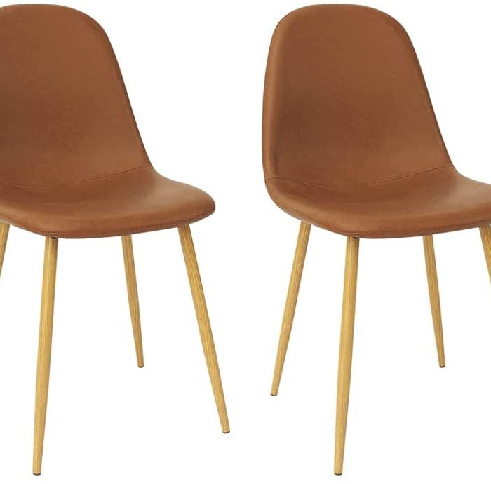 CangLong Washable PU Cushion Seat Back, Mid Century Metal Legs for Kitchen Dining Room Side Chair