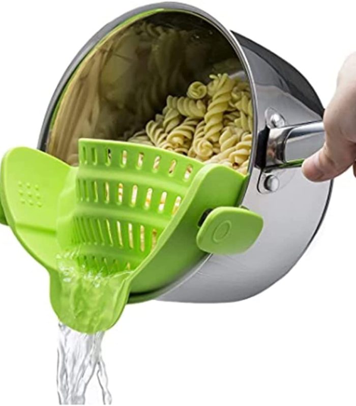 Kitchen Gizmo Snap N Strain Adjustable Silicone Clip On Strainer for Pots, Pans and Bowls – Lime Green